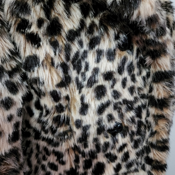 Aus12 Alice & You Faux Fur Leopard Print Collared Coat Jacket - Picture 7 of 16